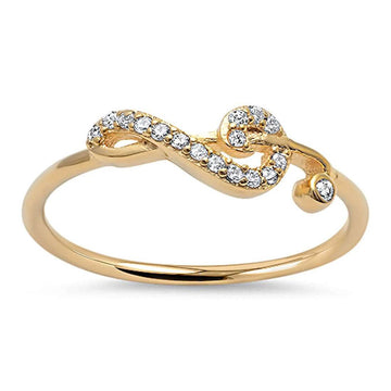 Music Note Ring Round Yellow Tone, Simulated Cubic Zirconia 925 Sterling Silver